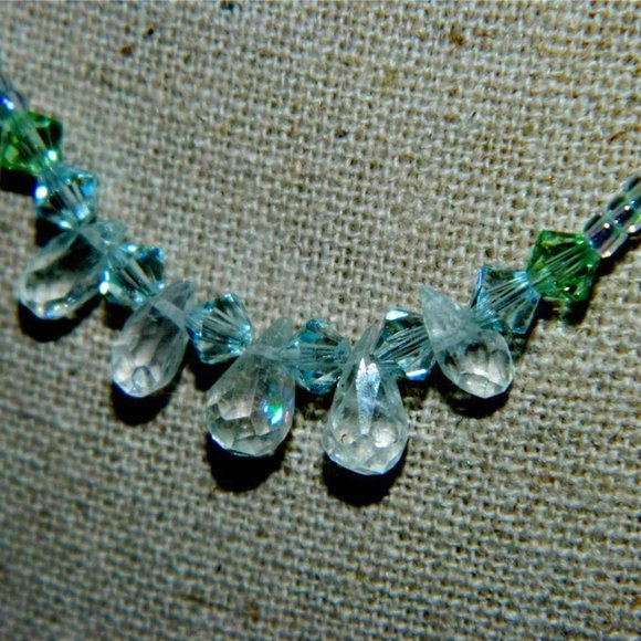 Swarovski Crystal Beaded Hand Strung Necklace w/Aquamarine briolette .925 Clasp - Picture 2 of 5